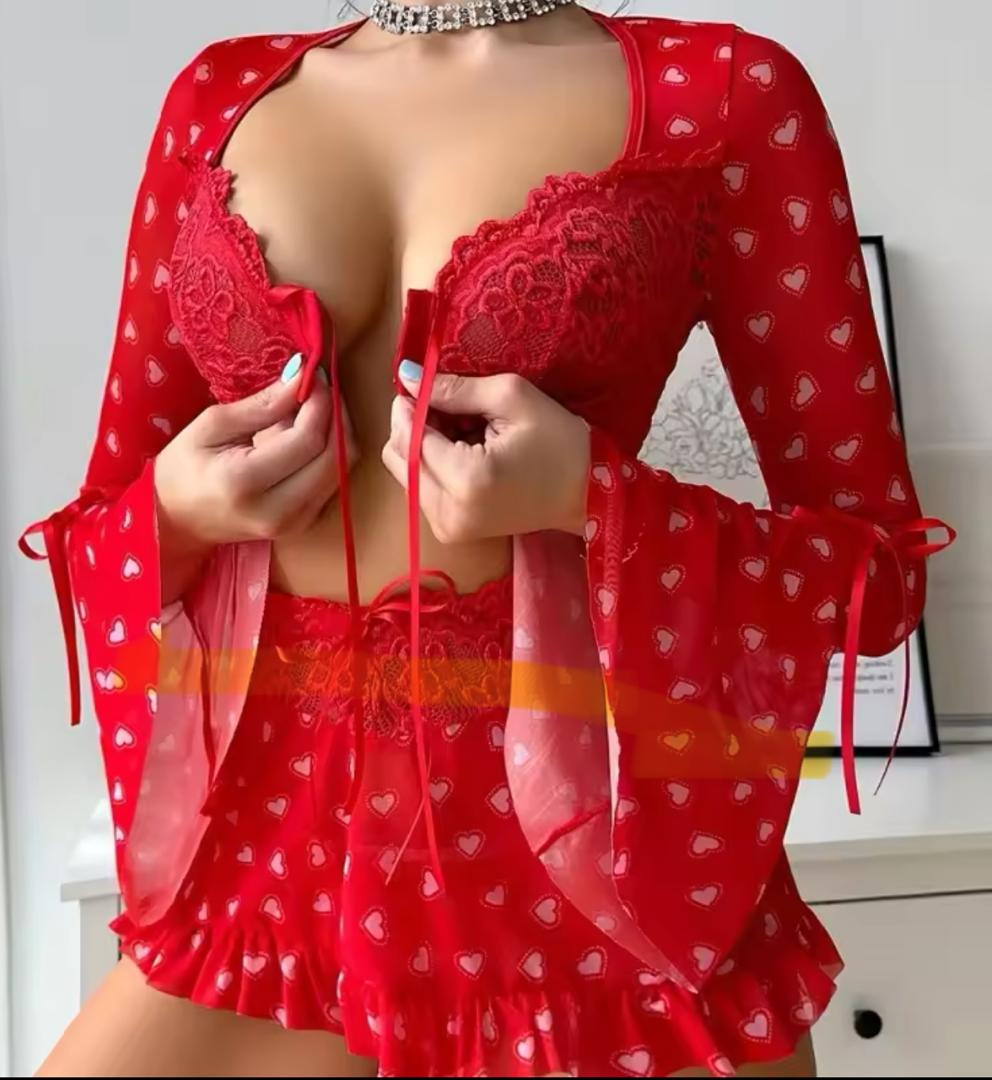 Rouge Fatale – Ensemble sexy 3 pièces avec jupe et string